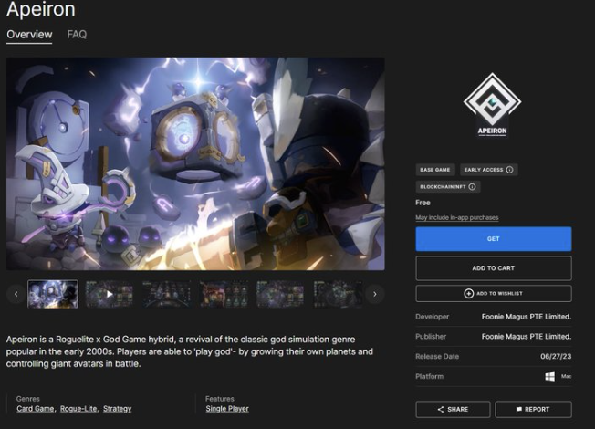 Apeiron opens early access to its game on Epic Games Store.
