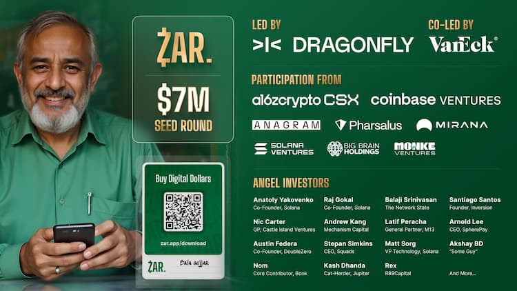 ZAR raises $7M in a Seed round co-led by Dragonfly and VanEck to expand its digital wallet bridging cash and Web3.