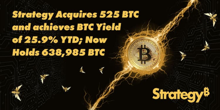 Strategy announces acquisition of 525 $BTC for $60.2M at approximately $114,562 per Bitcoin.